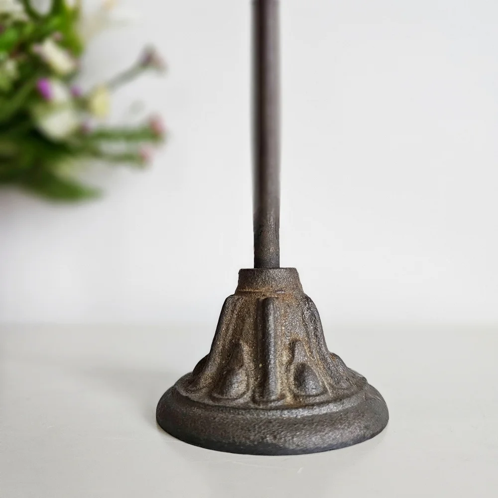 Antique Wrought Cast Iron Goth Candlestick Pillar CandleHolder & Green Candle